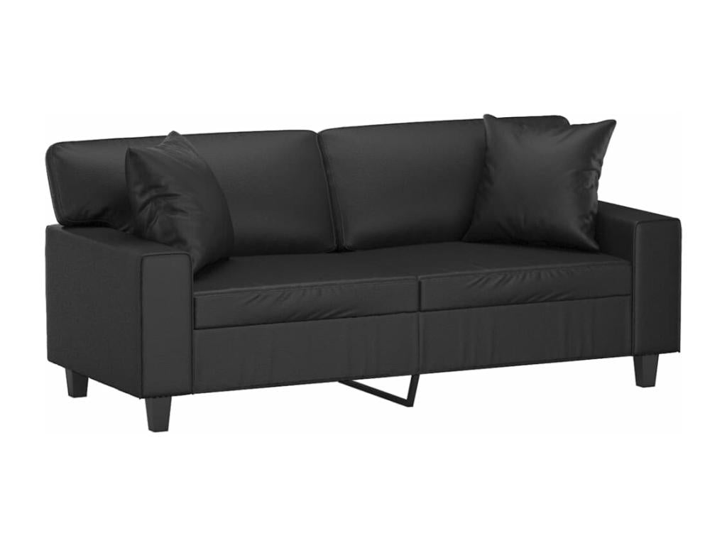 2-seater sofa with decorative cushions, black, 140cm, faux leather, XTGY61188