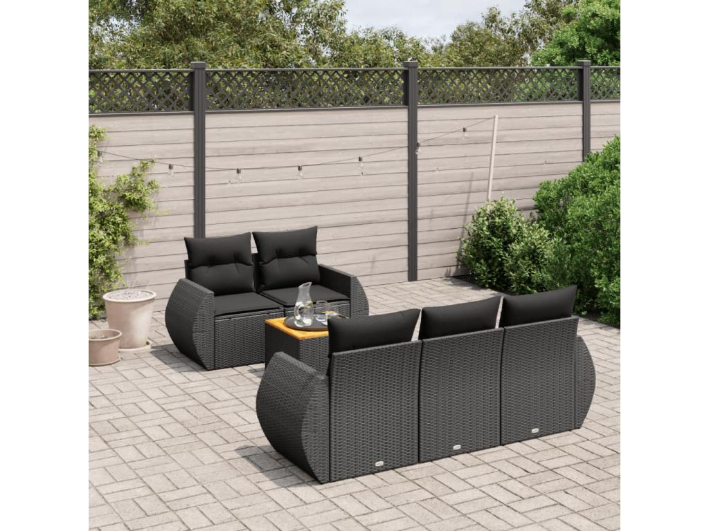 6-piece garden furniture set with cushions, black woven resin MTWE04457