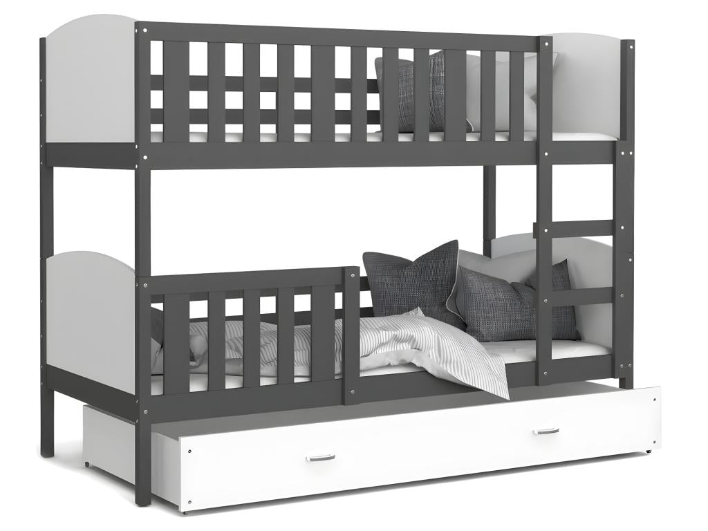 Meubiana Bunk Bed 80x160 White - white. Comes with slatted bed bases, drawers, and 7cm foam mattresses.