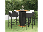 5-piece garden bar set and cushions, black woven resin, 17