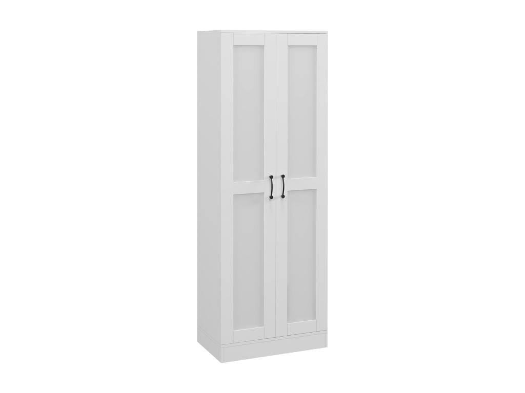 2-door wardrobe with 4 shelves, dimensions: 60L x 36.5W x 175H cm, black metal handles, white panels