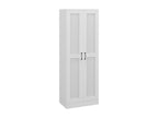2-door wardrobe with 4 shelves, dimensions: 60L x 36.5W x 175H cm, black metal handles, white panels