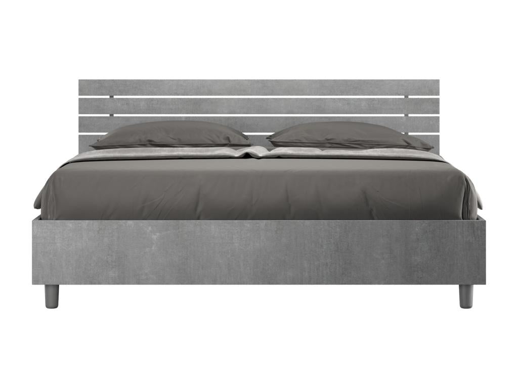 Bed with slatted base 160x190, straight headboard with concrete grey slats, Laviecasa TJPG65692