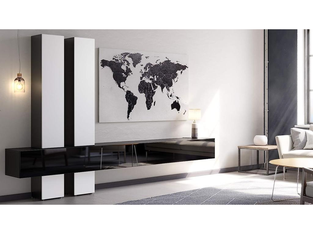 Wall Combination: Body in Matte Black/Fronts in High Gloss Black and Matte White HxWxD 204x330x39