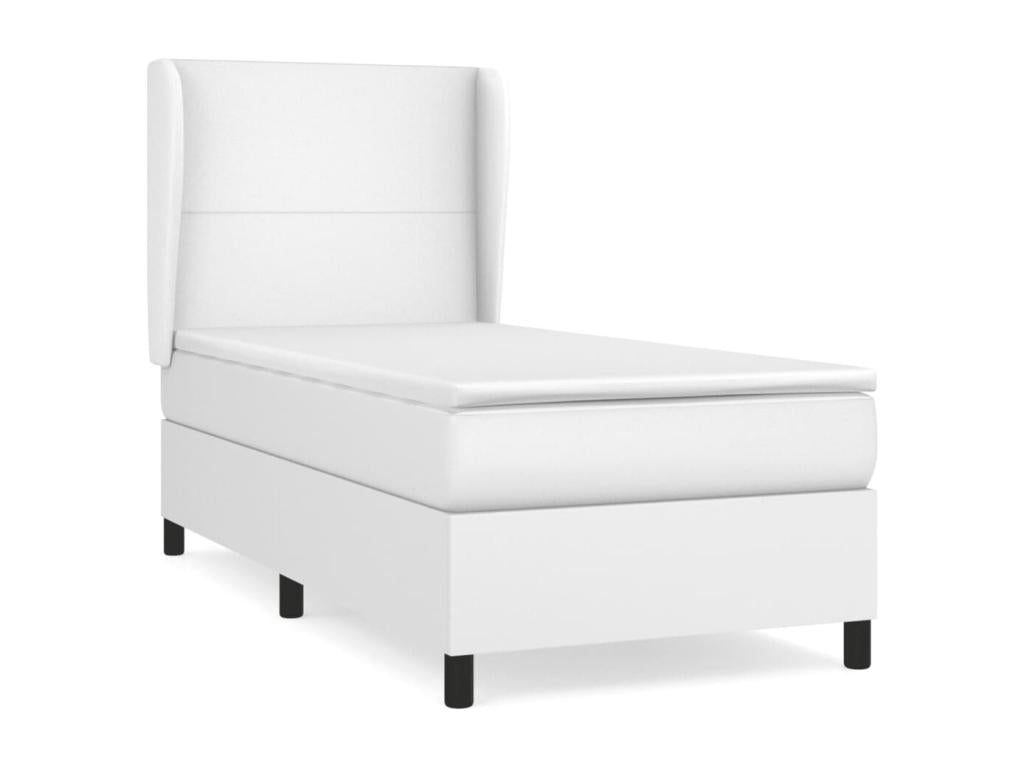 Upholstered bed base with mattress, white, 90x200 cm, faux leather, FDZG55611