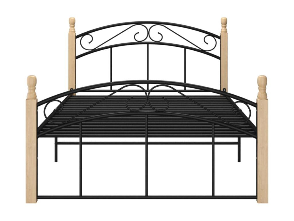 Black bed, metal and solid oak wood, 120x200 cm, 2 SNVX41850