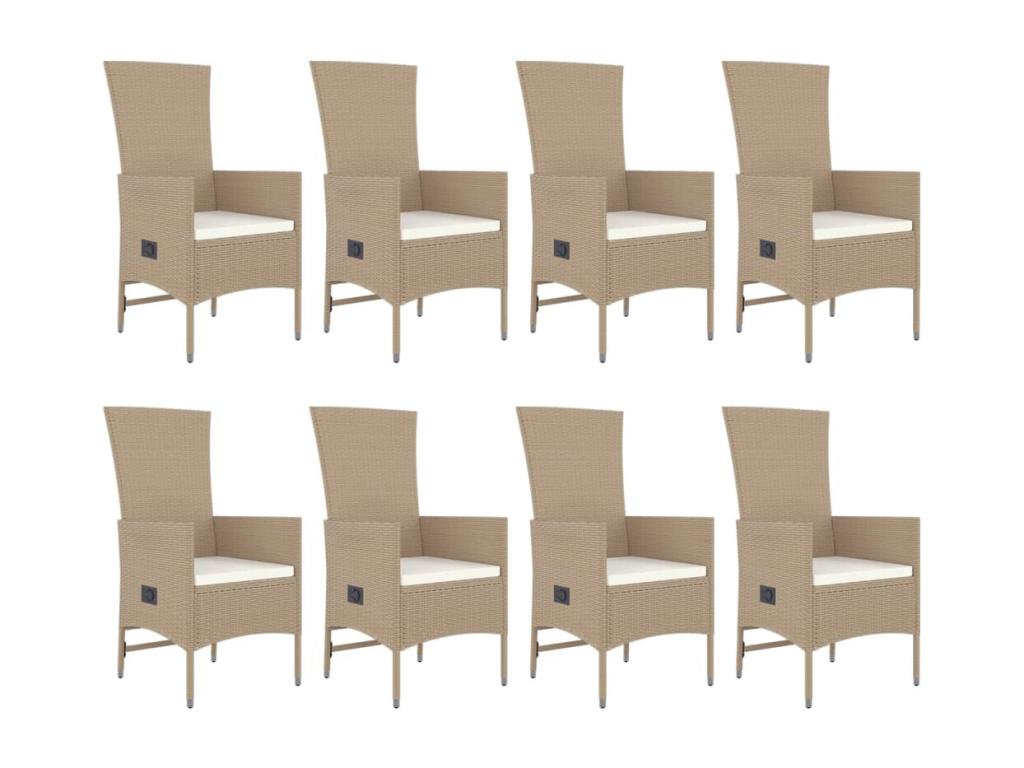 9-piece beige poly rattan garden dining set and cushions