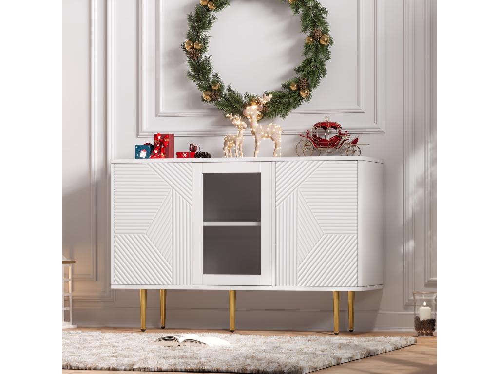 Sideboard with 3 doors - 120x38x79.5 cm - Particleboard and metal legs - White QNXV76770