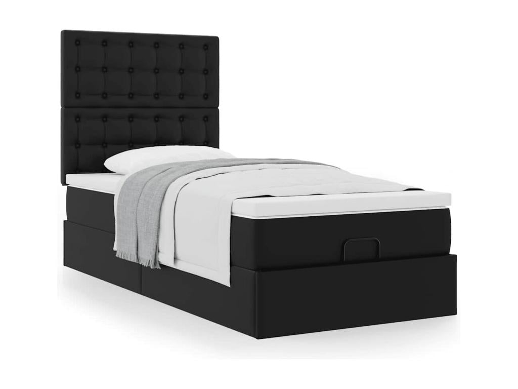 Ottoman bed frame with black 80x200 cm faux leather mattress BNLN84599