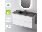 Bathroom vanity unit with countertop basin, black porcelain stoneware, 2 drawers, W60 x H54 x D45 cm, matte white lacquer, STEP