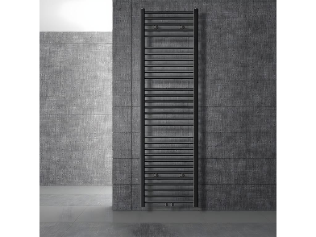 Curved anthracite steel towel radiator with central connection, 50x180cm