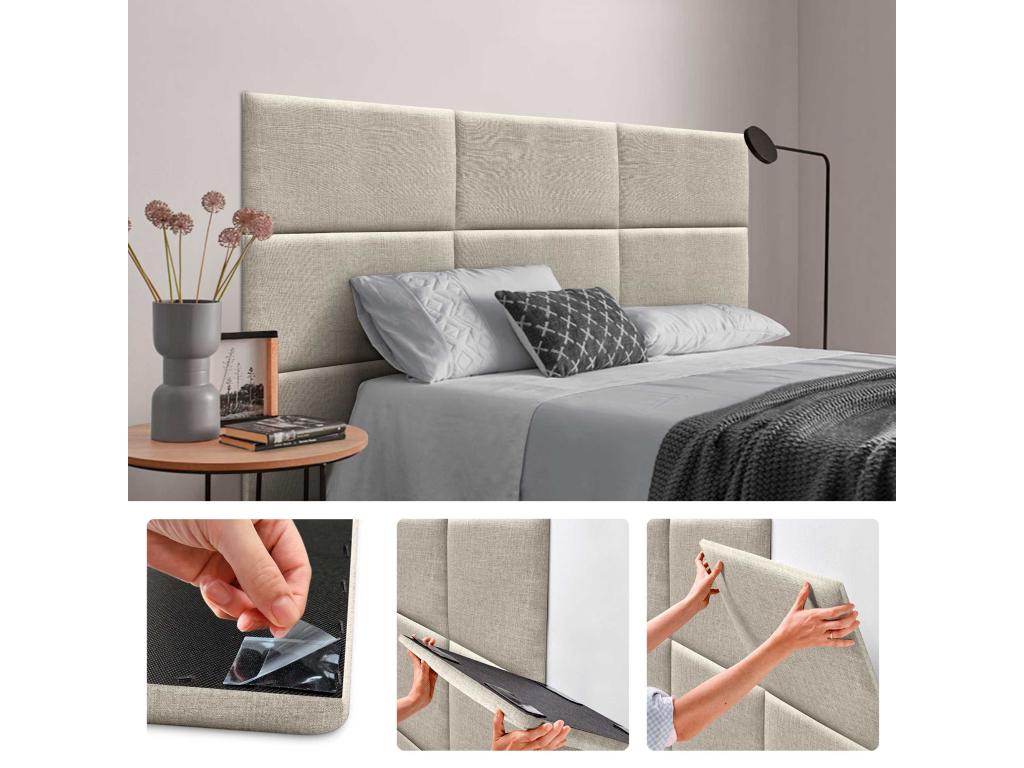 Laviecasa Set of 8 Self-Adhesive Linen Wall Panels, Sound Absorbing, Shockproof, and Suitable for Bed Headboards, Beige, 60x50cm x8 BJFI70326