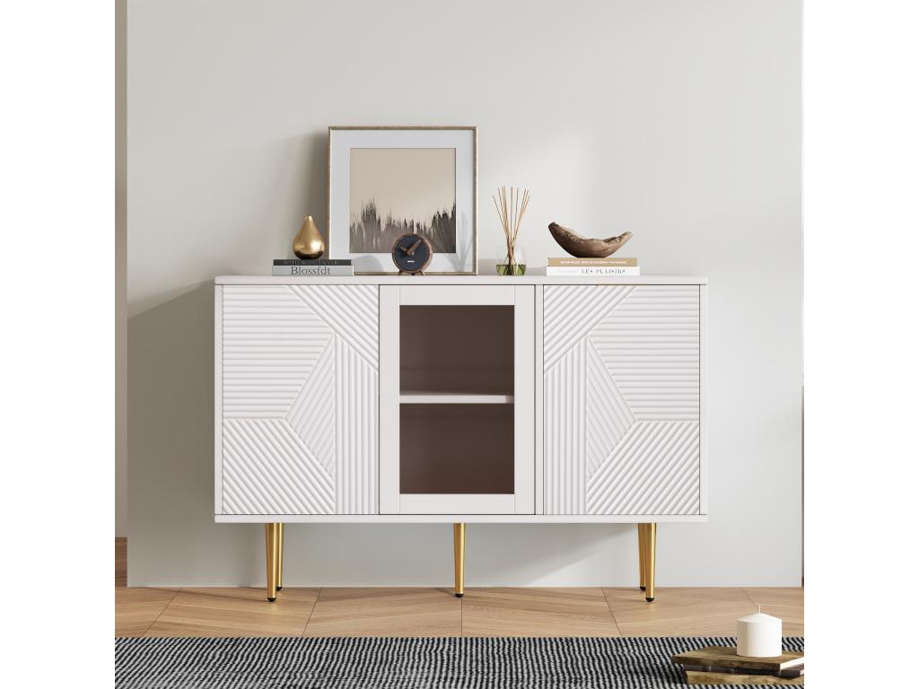 Sideboard with 3 doors - 120x38x79.5 cm - Particleboard and metal legs - White QNXV76770