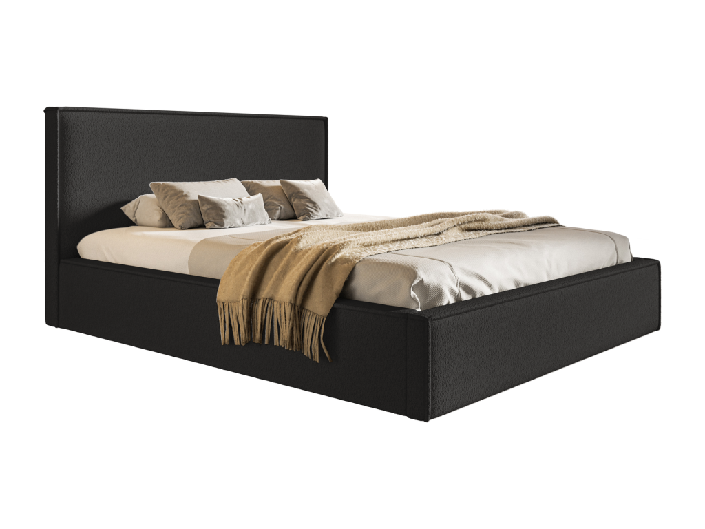 Meubiana 140x200 Storage Bed - Adult Bed with Slatted Base - Bed with Black Bouclé Fabric Anthology 19