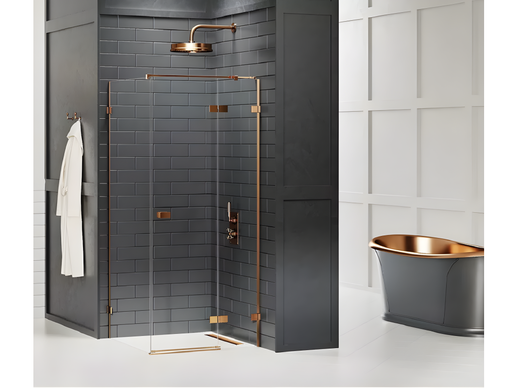 Brushed copper shower enclosure 100x120cm, right-hand pivot, Meubiana COPPER BRUSHED, front access