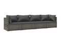 4-piece garden furniture set with cushions, grey woven resin