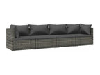 4-piece garden furniture set with cushions, grey woven resin