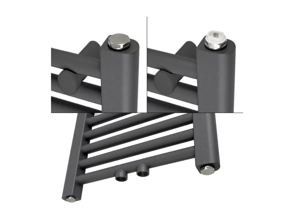 Curved anthracite steel towel radiator with central connection, 50x180cm