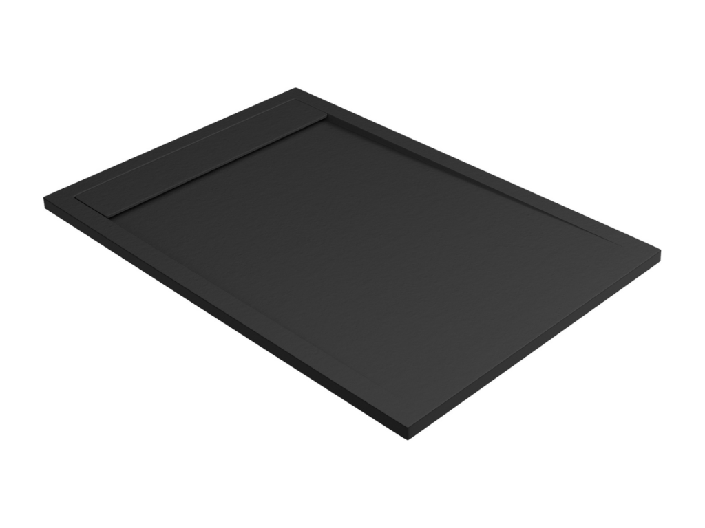 Meubiana Extra-Flat Shower Tray - Slate Texture in Black Meubiana Composite - L100 x W80 x H3cm - Meubiana