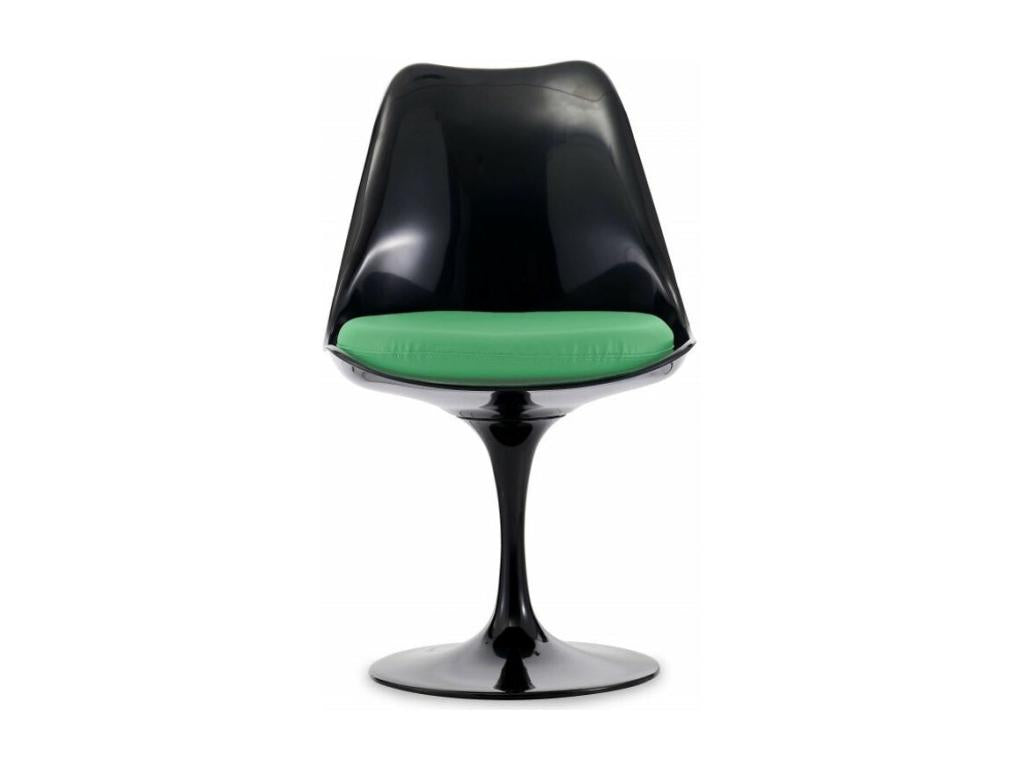 Glossy black chair with tulip petal green fabric cushion YNVM43353