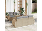 6-piece garden furniture set with cushions, beige woven resin
