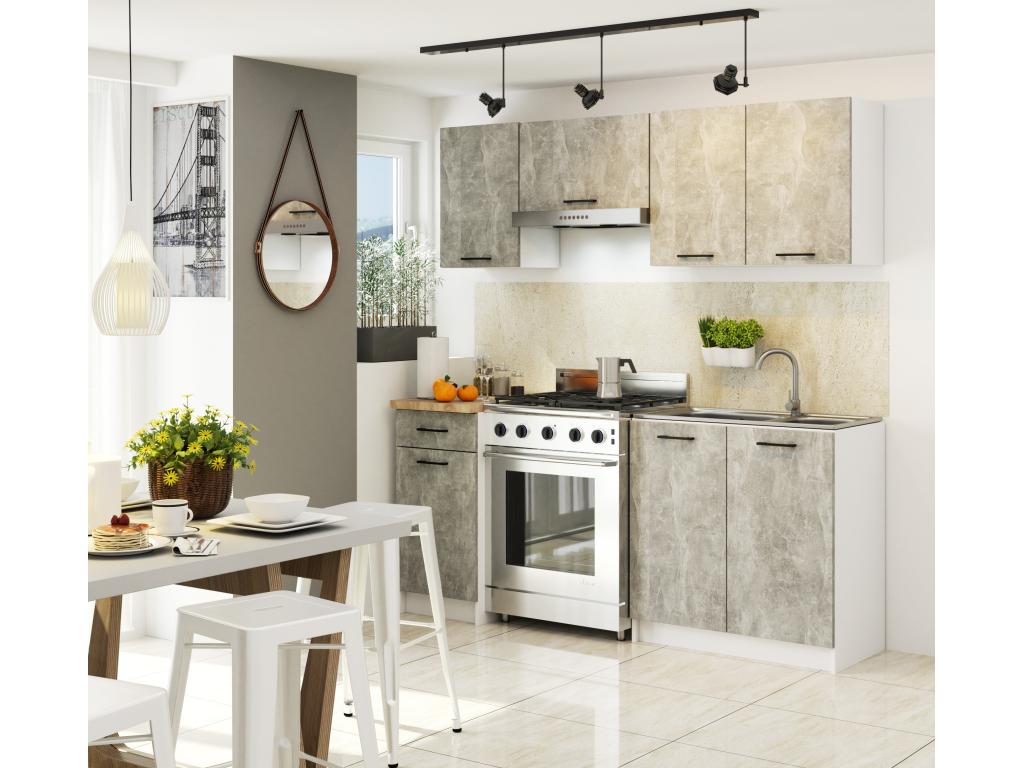 Laviecasa W30 Modular White Kitchen Wall Cabinet, 30 cm Wide, 1 Door, Concrete Finish, 2 Shelves, 30x30x58 cm, TANV17913