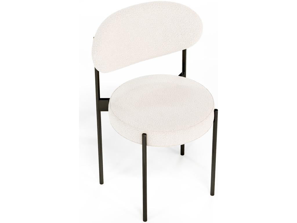 Faux fur bouclé dining chair upholstered - White loops - Black metal - Meubiana White