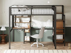 Children's loft bed 140x200 cm with iron frame - with storage ladder, wardrobe and desk - Black ZQMZ44905