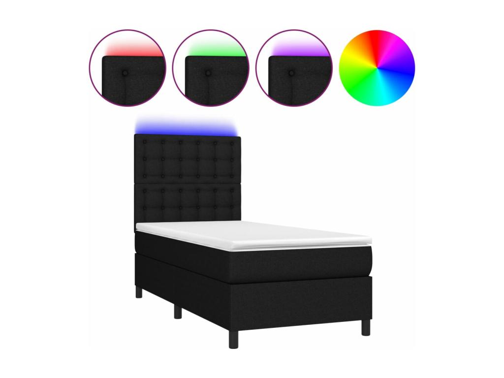 Upholstered bed base with mattress and LED lighting, black, 100x200 cm, fabric HKDO68528