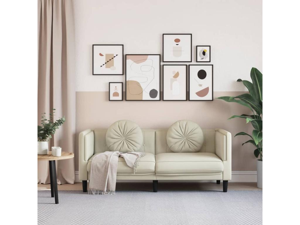 Cream velvet 2-seater sofa with cushions IHZM19222