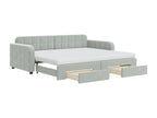 Daybed with pull-out bed and drawers, light grey, 90x200cm, velvet, SDKU94371