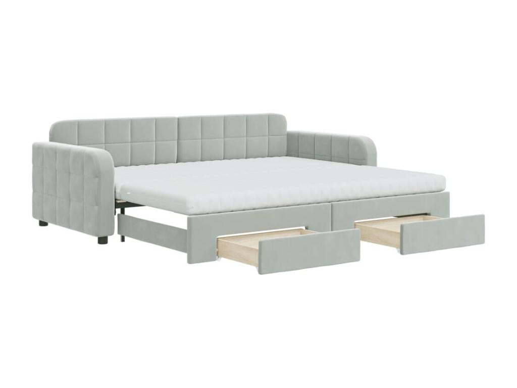 Daybed with pull-out bed and drawers, light grey, 90x200cm, velvet, SDKU94371