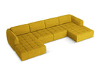 Panoramic corner sofa in chenille fabric - mustard - Meubiana