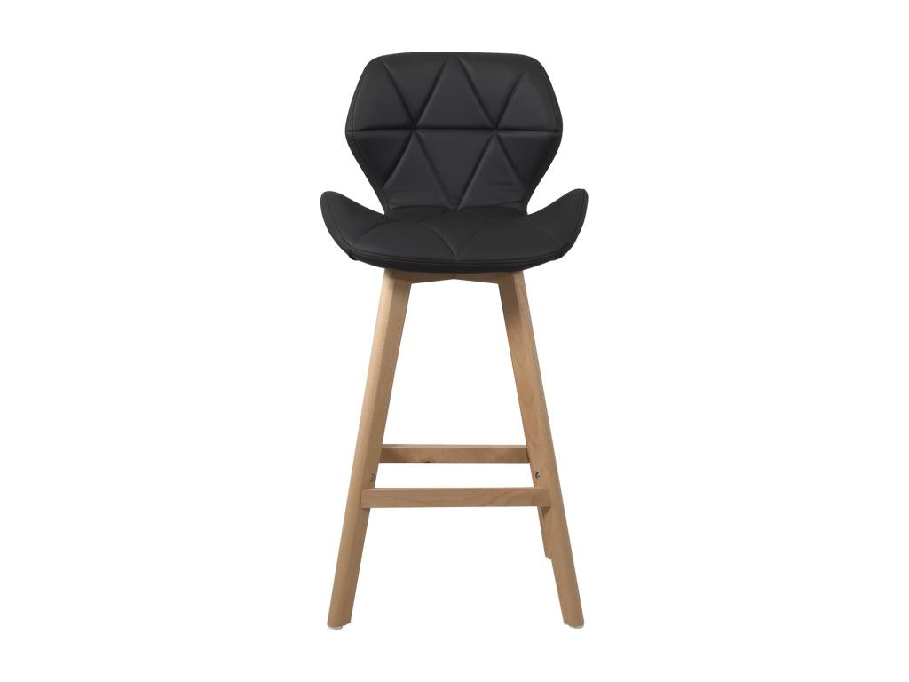 Set of 2 Scandinavian bar stools, 67cm, quilted faux leather, wooden legs, FATA black SJRQ66383