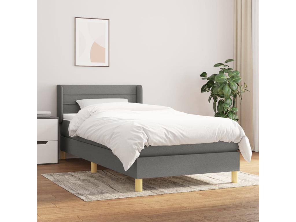 Upholstered bed base with mattress, Dark Grey, 90x200 cm, Fabric XHWN55440