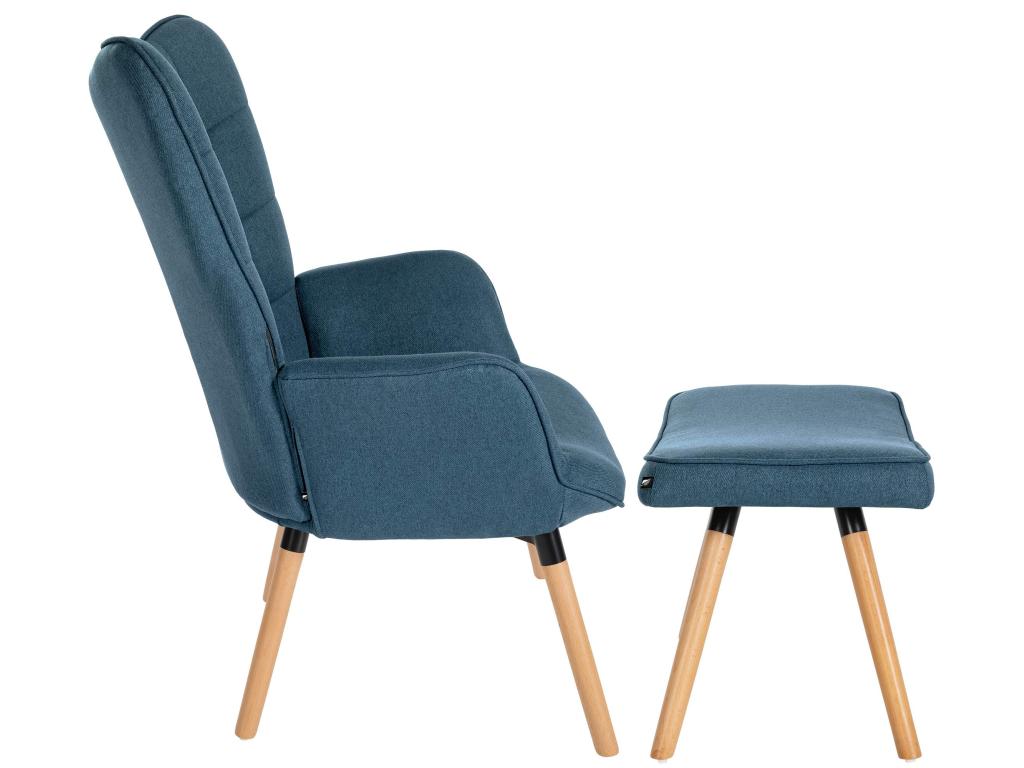 Armchair with Stool - Fabric/Wood - Blue - Laviecasa VYLE43146