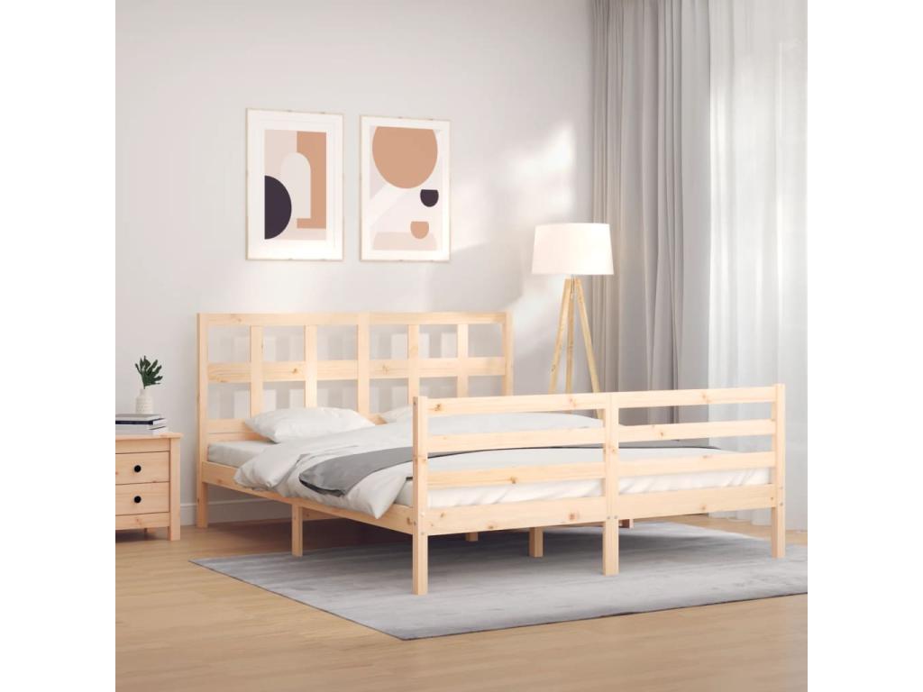 Bed frame with headboard 160x200 cm solid wood XTYH27714