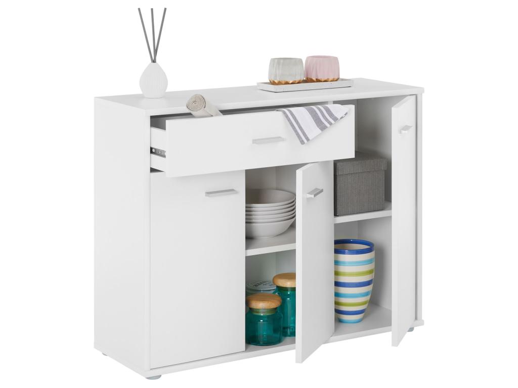 Laviecasa dining room sideboard, 88 cm wide, white, with 1 drawer and 3 doors, low sideboard, storage unit ZGAT18419