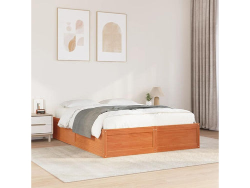 Bed frame without mattress, brown wax finish, 140x190cm, solid pine wood, FGFA98332