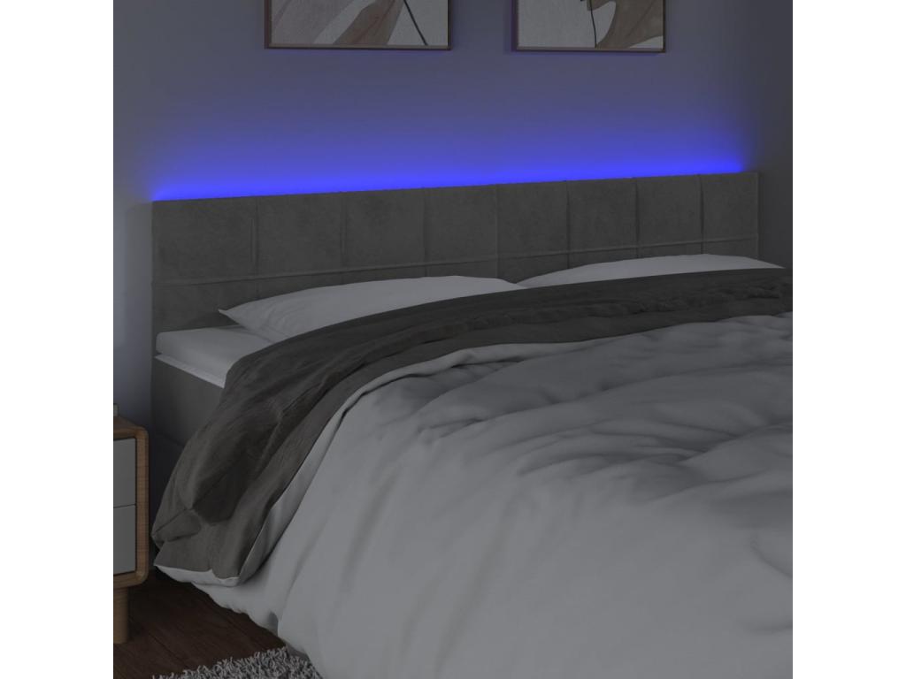 Light Grey LED Headboard 200x5x78/88 cm Velvet