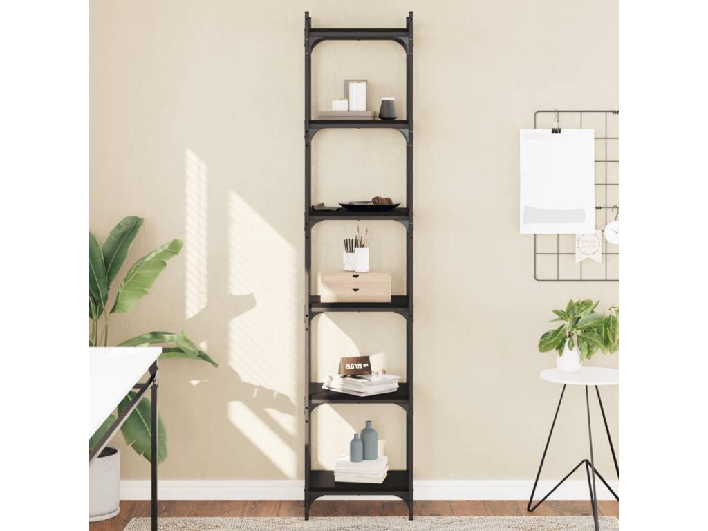6-Tier Black Bookshelf 40x30x188 Engineered Wood OCNA48187