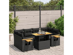 7-piece garden furniture set with cushions, black woven resin