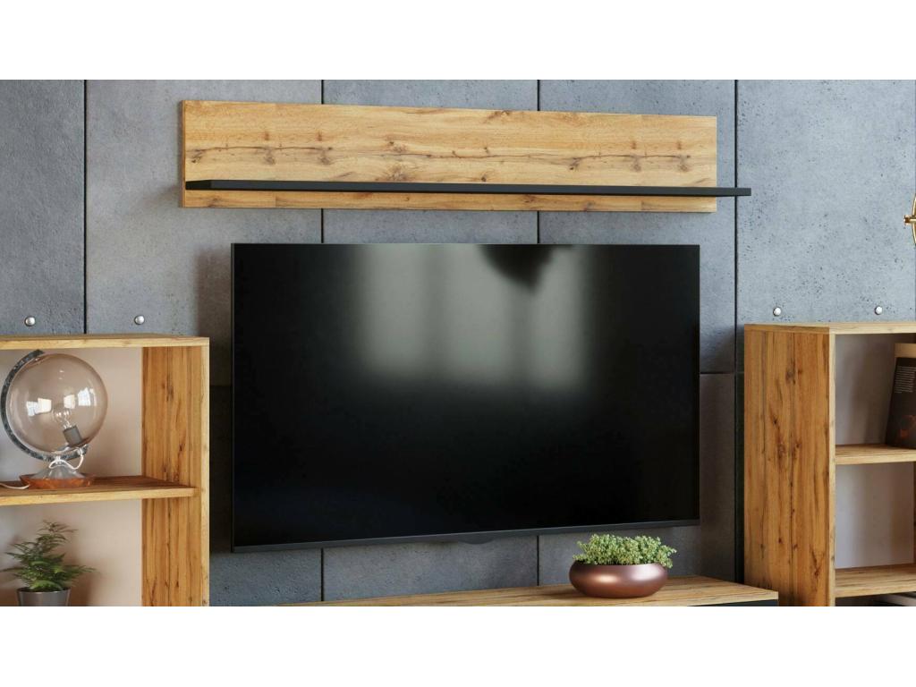 Meubiana Wall Shelf, Wall-Mounted Shelf, Multipurpose Shelving Unit, 16x100 h18 cm, Walnut and Black