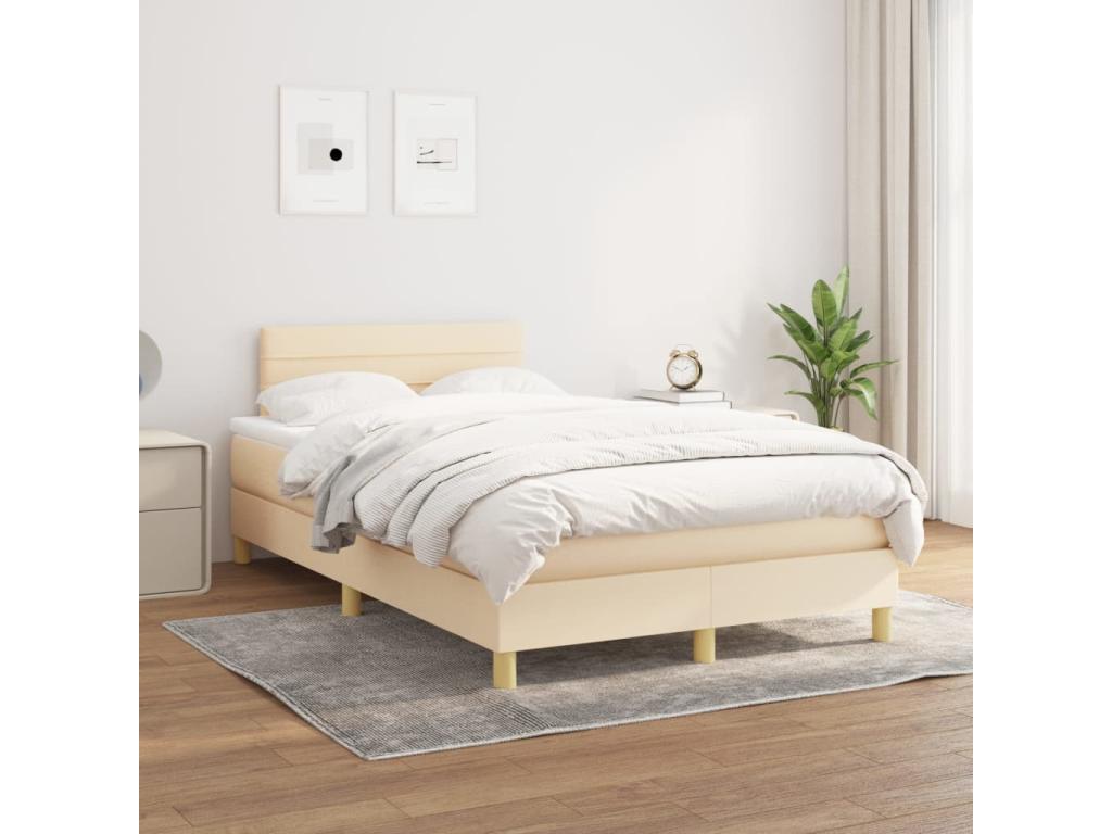 Upholstered bed base with mattress, Cream, 120x200 cm, Fabric VUKY50239