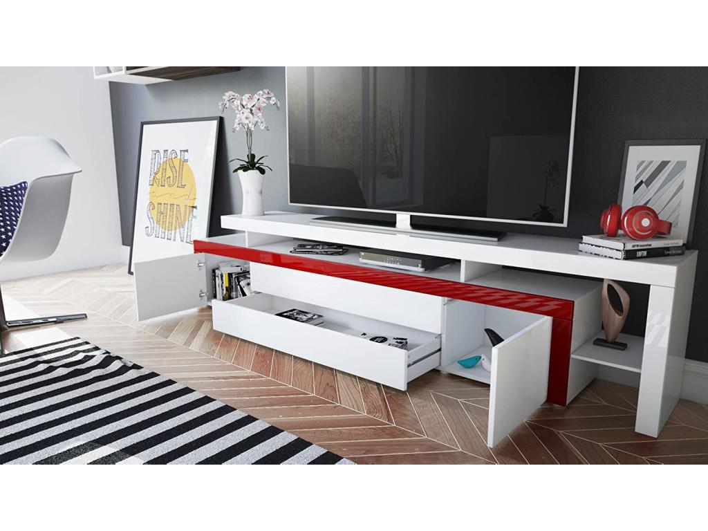 White and Grey Lacquered TV Stand 227cm RGB LED POWR26884