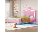 Children's bed in faux leather with LED lighting - crown-shaped headboard - 90x200cm - pink