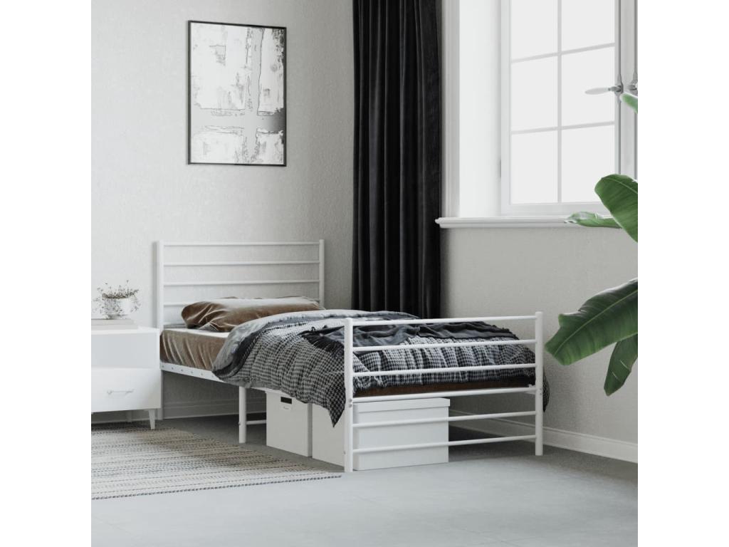 Metal bed frame with headboard and footboard, white, 90x190 cm, RNRT45999