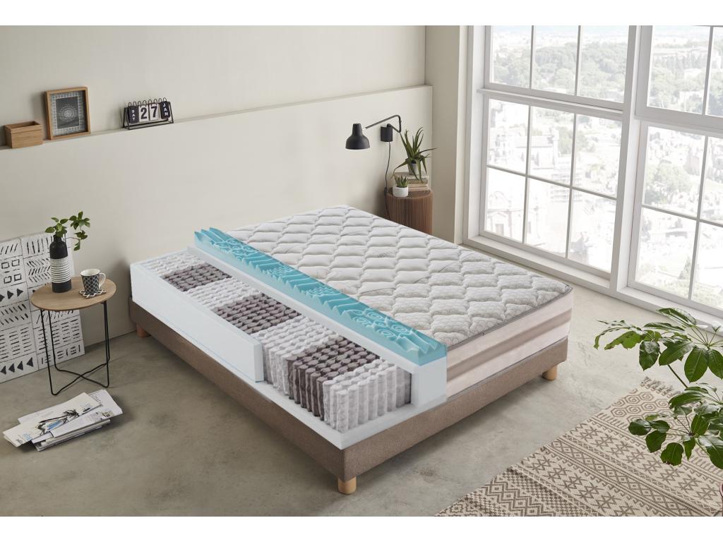 Pocket spring and memory foam mattress - 9 differentiated zones - removable cover - 25 cm high 70x190 cm