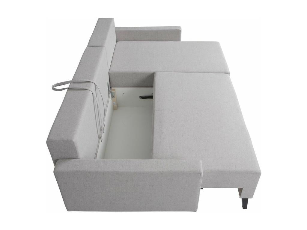 Meubiana 127 Grey Corner Sofa with Sleeping Function and Bedding Box, 225x140x74cm