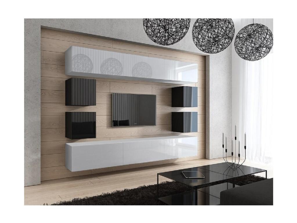 Laviecasa XVII collection black and white wall-mounted living room furniture set, 249 cm, 10 modular LED units, HEXB43657